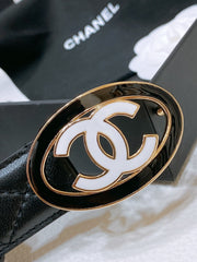 CC 30MM BELT IN BLACK EMBROIDERED CALFSKIN WHITE MIX BLACK METAL LOGO GOLD HARDWARE