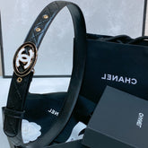 CC 30MM BELT IN BLACK EMBROIDERED CALFSKIN WHITE MIX BLACK METAL LOGO GOLD HARDWARE