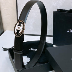 CC 30MM BELT IN BLACK SMOOTH CALFSKIN WHITE MIX BLACK METAL HARDWARE