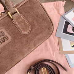 ARCADIE BAG 27 IN PENNY BROWN SUEDE GOLD HARDWARE