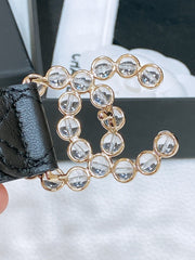 CC BELT 30 MM IN BLACK EMBROIDERED CALFSKIN PEARL LOGO WITH GOLD HARDWARE