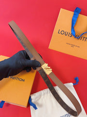 LV GO-14 20MM BELT IN BRONZE BROWN CALFSKIN GOLD HARDWARE