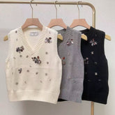CC Sequined ribbed V-neck knitted vest