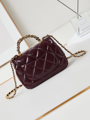 FLAP BAG WITH TOP HANDLE 18 IN WINE RED OIL-WAX LAMBSKIN GOLD HARDWARE