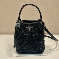 PANIER BUCKET BAG 16 IN BLACK CALFSKIN ATTACHED FULL CRYSTALS