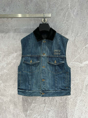 Miu Navy Denim Trucker Vest