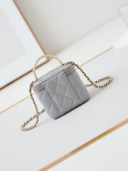 CHANEL 25S MINI VANITY BAG 11 CM IN GREY LAMBSKIN WITH CRYSTAL-EMBELLISHED CC LOGO