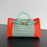 EAST WEST ANDIAMO BAG 29 IN ORANGE AND LIGHT GREEN CALFSKIN