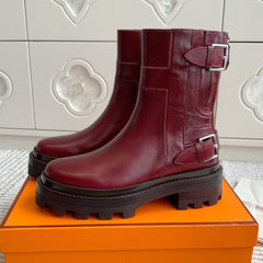 JAIME ANKLE BOOT IN BURGUNDY RED CALFSKIN