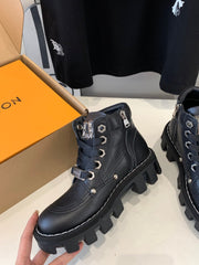 LV CHECKER ANKLE BOOT IN BLACK CALFSKIN