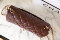 CHANEL 25S FLAP BAG 20 CM IN DARK BROWN LAMBSKIN WITH GOLD HARDWARE