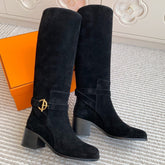 HM 25S TALL BOOTS 50 MM IN BLACK SUEDE WITH GOLD HARDWARE