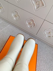 HM 25S TALL BOOTS 50 MM IN WHITE CALFSKIN WITH GOLD HARDWARE