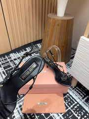 STRAP HIGH HEEL SANDALS IN BLACK SHINY LAMBSKIN