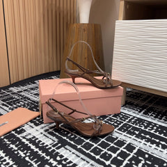 STRAP HIGH HEEL SANDALS IN CHOCOLATE SHINY LAMBSKIN