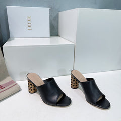 ICON HEELED SLIDE BLACK CALFSKIN 95 MM