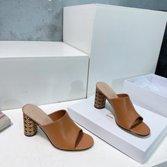 ICON HEELED SLIDE BRONZE BROWN CALFSKIN 95 MM