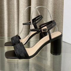 DWAY HIGH HEEL EMBROIDERED SANDAL BLACK CALFSKIN 75 MM