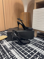 SLINGBACK HEEL 10 CM IN BLACK PATENT CALFSKIN