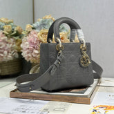 LADY SMALL BAG 20 IN GREY MACROCANNAGE LAMBSKIN GOLD HARDWARE