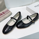 BLACK PYTHON PRINT LEATHER BALLET FLATS