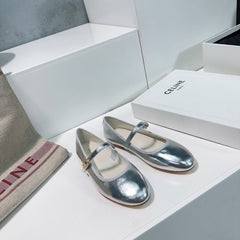 MARRY JANE FLAT IN SILVER CALFSKIN