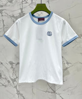 Gucci Embroidered Short Sleeves T-shirt White Blue Cotton