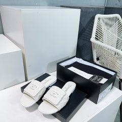 KNIT WHITE FABRIC FLAT SLIDE