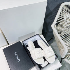 KNIT WHITE FABRIC FLAT SLIDE