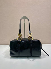 LARGE RECTANGULAR BAG 30 IN BLACK OIL WAX LAMBSKIN GOLD HARDWARE