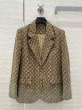 Gucci GG Letter Jacquard Woven Jacket Light Brown Polyester Fiber