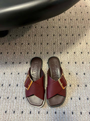 PETAL BELT FLAT SANDAL IN SANGRIA RED CALFSKIN