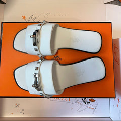 GIULIA FLAT SANDAL IN WHITE CALFSKIN