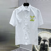 LV SHORT-SLEEVED SHIRT IN WHITE COTTON GREEN YELLOW LOGO 238815