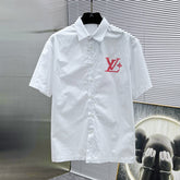 LV SHORT-SLEEVED SHIRT IN WHITE COTTON PINK LOGO 238814