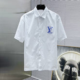 LV SHORT-SLEEVED SHIRT IN WHITE COTTON BLUE LOGO 238813