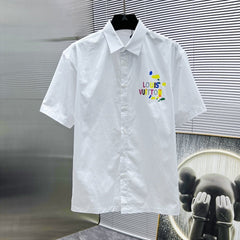 LV SHORT-SLEEVED SHIRT IN WHITE COTTON COLORFUL LOGO 238812