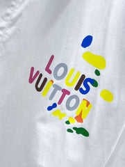 LV SHORT-SLEEVED SHIRT IN WHITE COTTON COLORFUL LOGO 238812