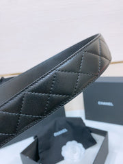 DOUBLE C BELT 38MM IN BLACK QUILTED LAMBSKIN WITH SILVER OVAL BUCKLE AND CENTERED LOGO