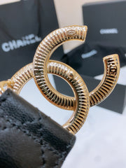 DOUBLE C BELT 38MM IN BLACK QUILTED LAMBSKIN WITH BLACK AND BEIGE LEOPARD PRINT BUCKLE