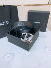 DOUBLE C 38MM IN BLACK QUILTED LAMBSKIN SILVER BUCKLE