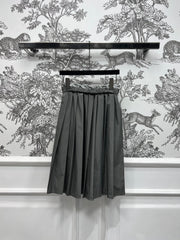 MIU 25S PLEASED SKIRT GREY IN NYLON 263129