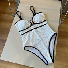 CC BIKINI SWIMSUIT SET IN WHITE AND BLACK TRIM 594786