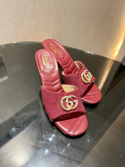 GG HIGH HEELS 70 IN RED LAMBSKIN AND FABRIC GOLD HARDWARE WITH CRYSTALS
