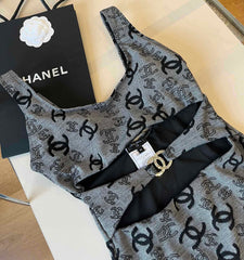 SWIMSUIT IN GREY AND BLACK PRINTED LOGO 626006