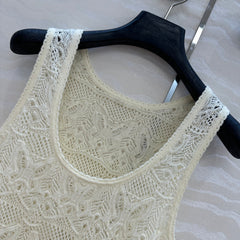 DIOR CREAM EMBOSSED LACE TANK