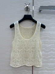 DIOR CREAM EMBOSSED LACE TANK
