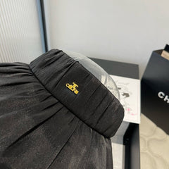 WIDE BRIM HALF HEAD HAT MODEL 650342 IN BLACK PLEATED SATIN