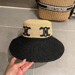 WIDE BRIM HAT MODEL 650346 IN NATURAL & BLACK WOVEN STRAW