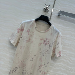 DIOR INK FLOWER PRINTED COTTON-LINEN T-SHIRT